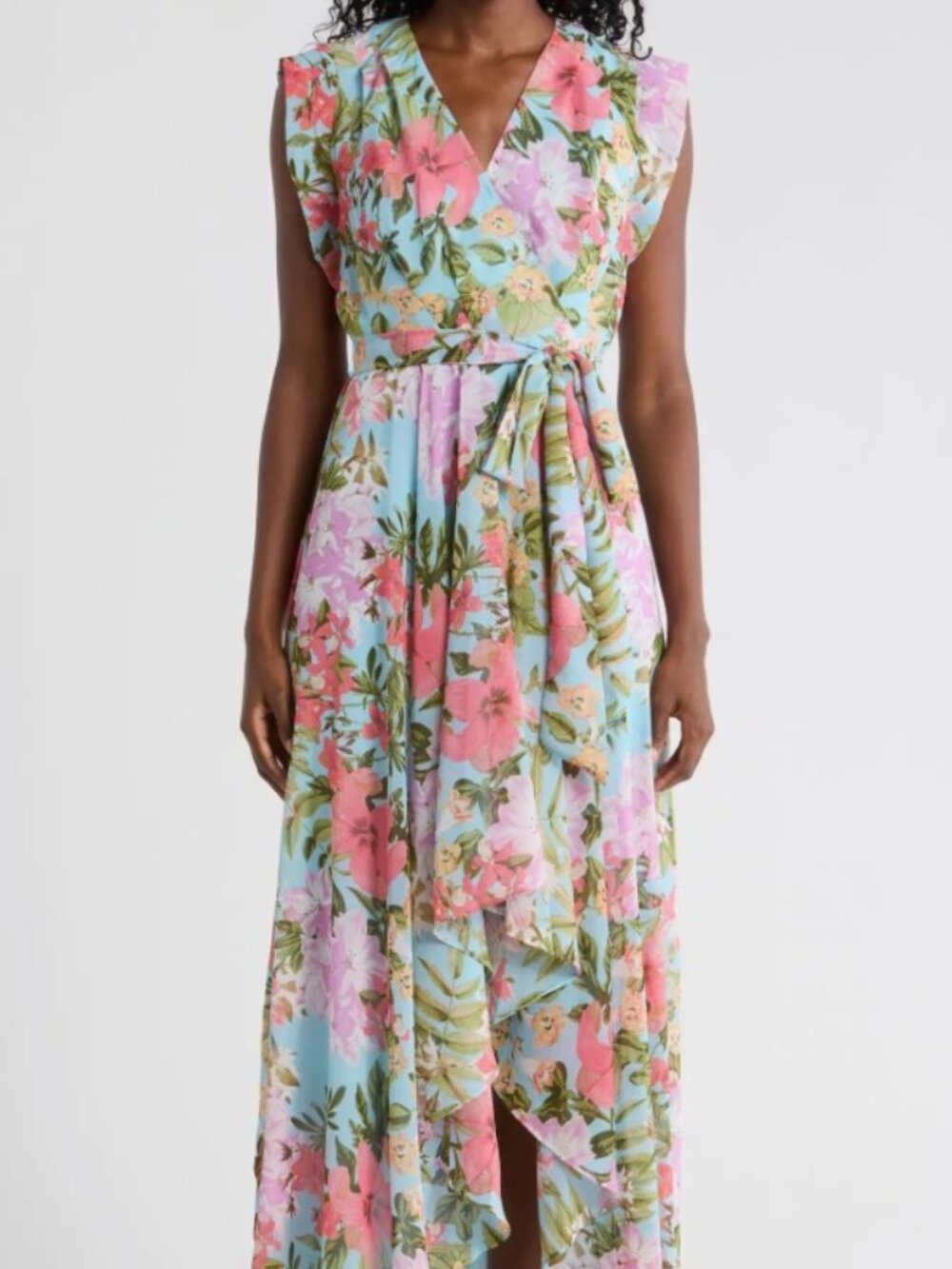 NWT Eliza J "Obi" Floral Cap Sleeve High-Low Maxi Dress. Size 8